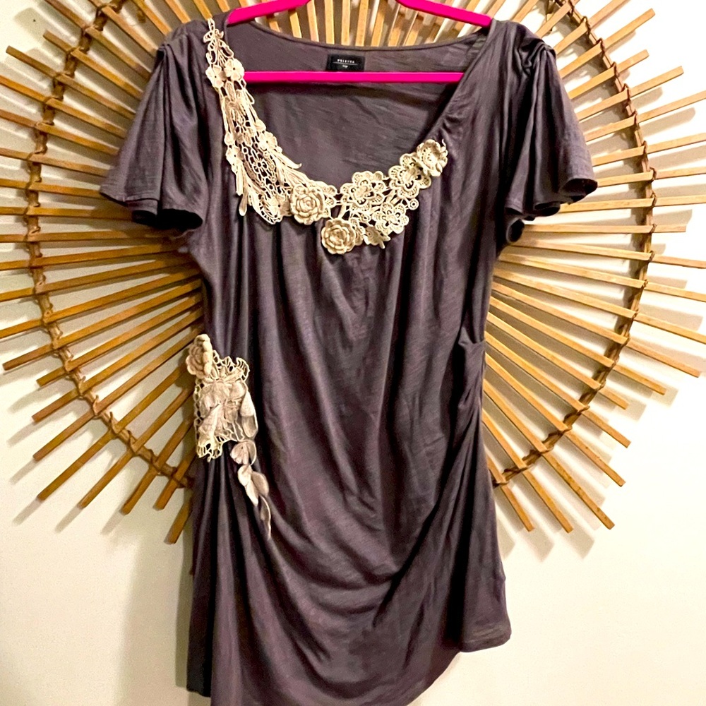 Anthropologie Deletta TunicTop Cinched Crochet Lace Flutter Fairy Top Artsy